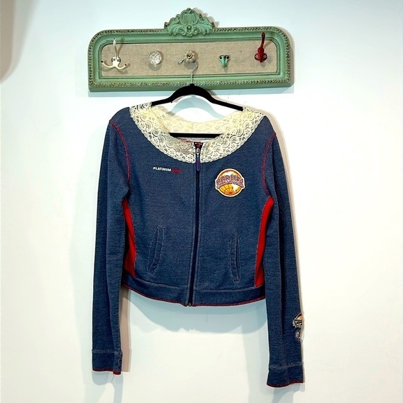 Platinum Fubu Women’s Harlem Globetrotters Zip Jacket Lace Trim Size Large Y2K - Picture 1 of 9